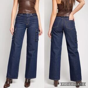 SVLRLAKE Silver Lake Grace Dark Wash Mid Rise Cargo Wide Leg Jeans 29